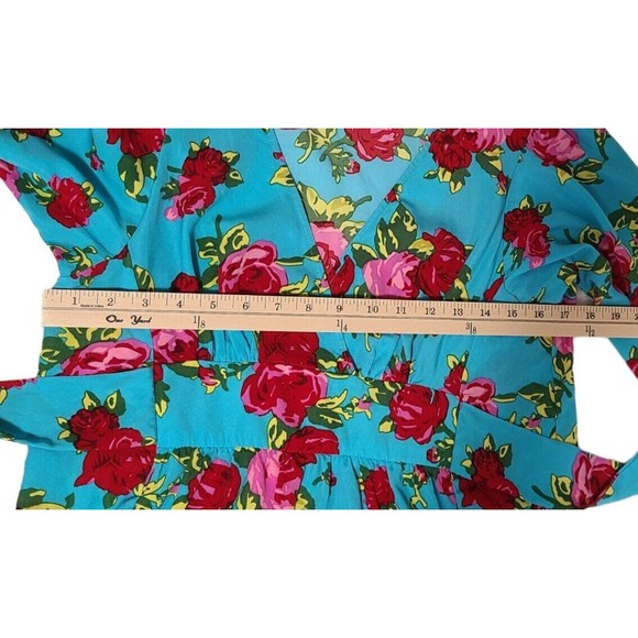 Betsey Johnson Tunic Top Women's M Colorful Floral Bell Sleeve Tie Sash Blouse - Picture 6 of 11